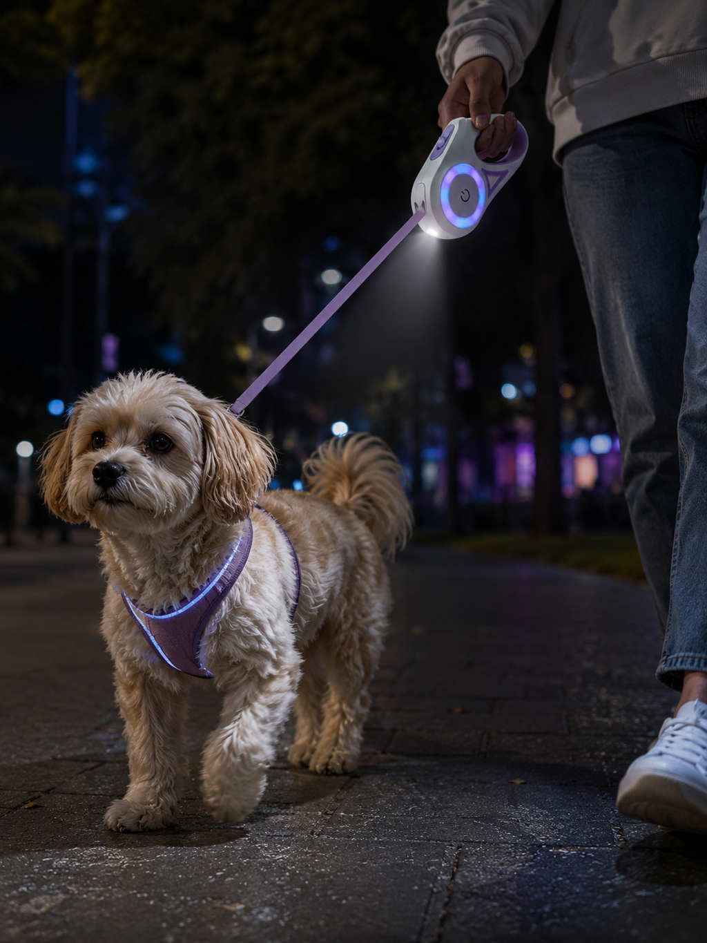 Laisse Rétractable LED pour Chien – 5m avec Frein, Lumineuse & Collier