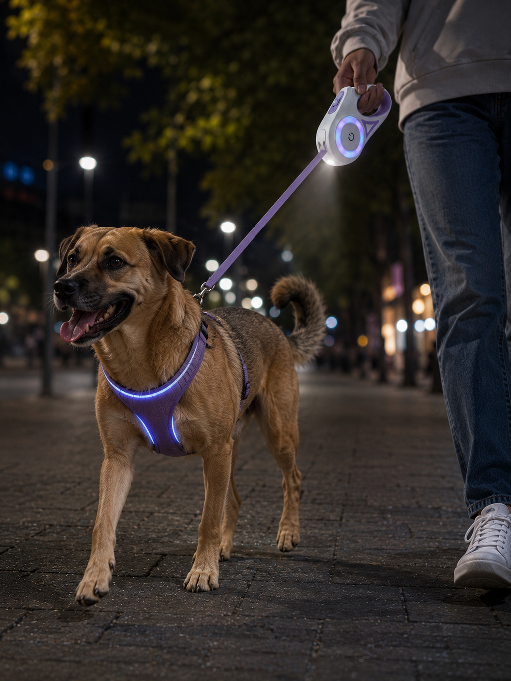 Laisse Rétractable LED pour Chien – 5m avec Frein, Lumineuse & Collier