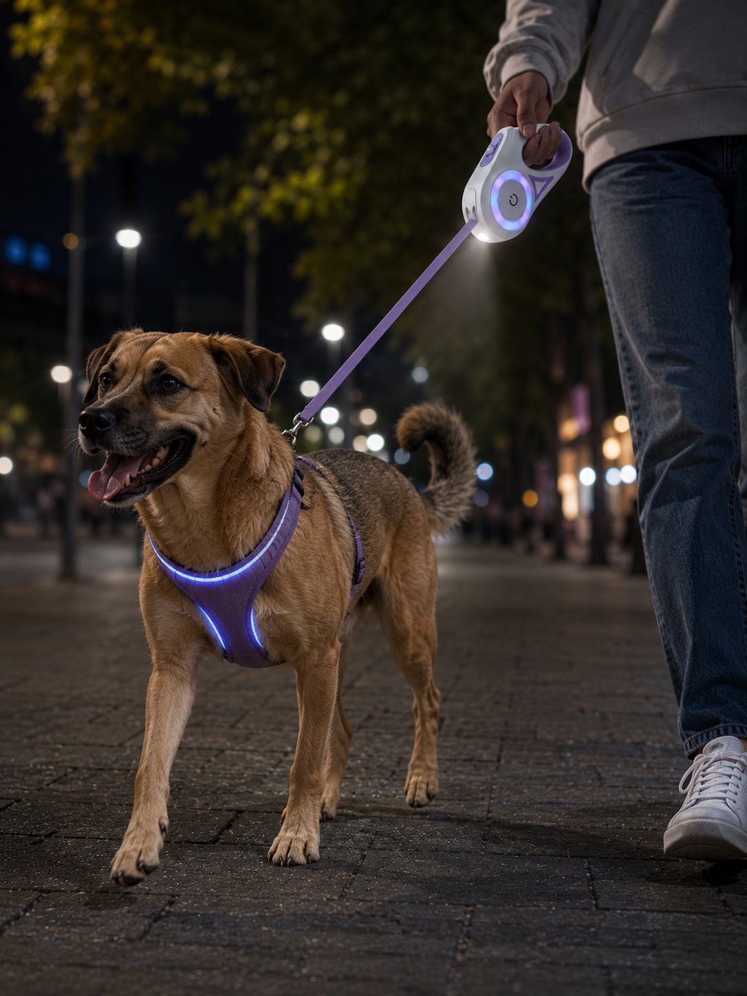 Laisse Rétractable LED pour Chien – 5m avec Frein, Lumineuse & Collier