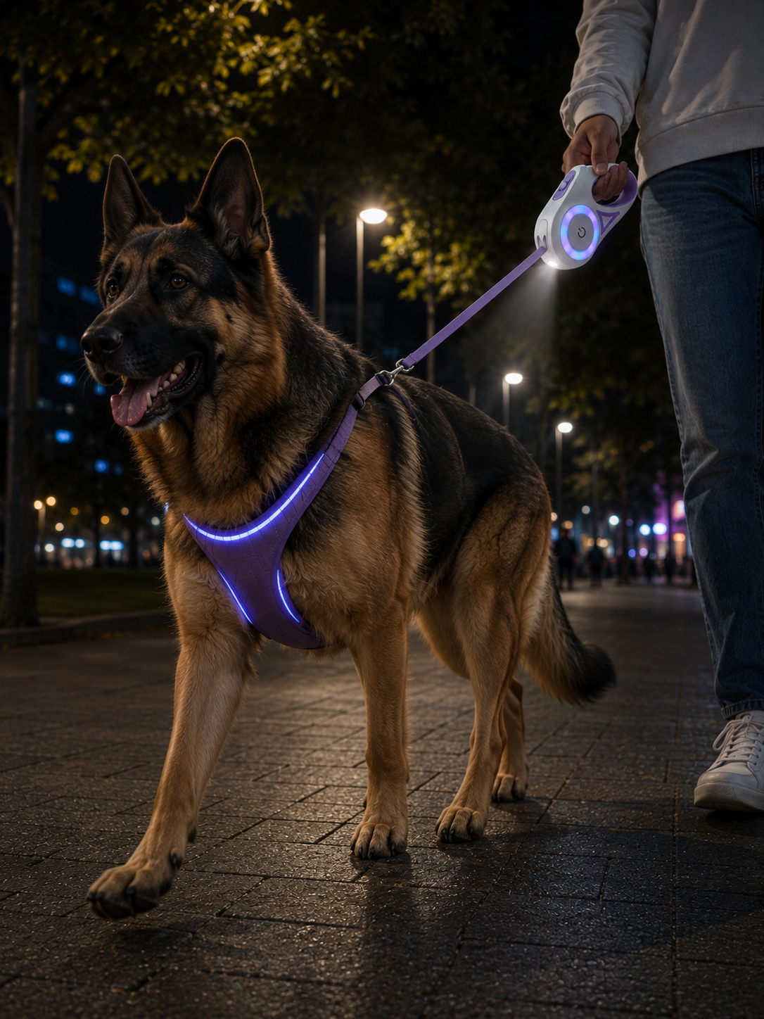 Laisse Rétractable LED pour Chien – 5m avec Frein, Lumineuse & Collier