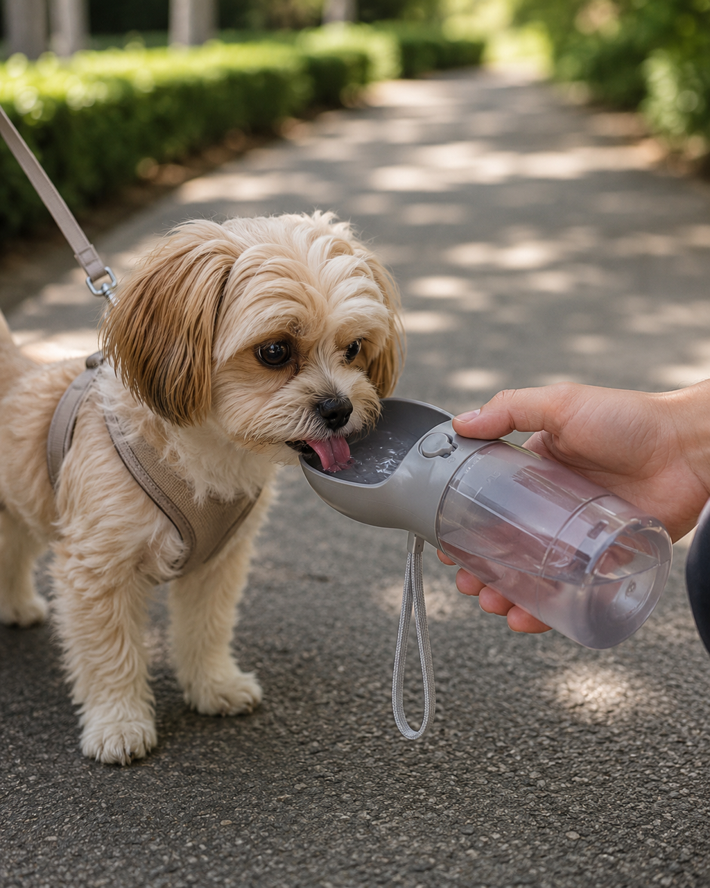 Gourde Portable 3-en-1 pour Chien – Eau, Croquettes & Sacs de Déjection