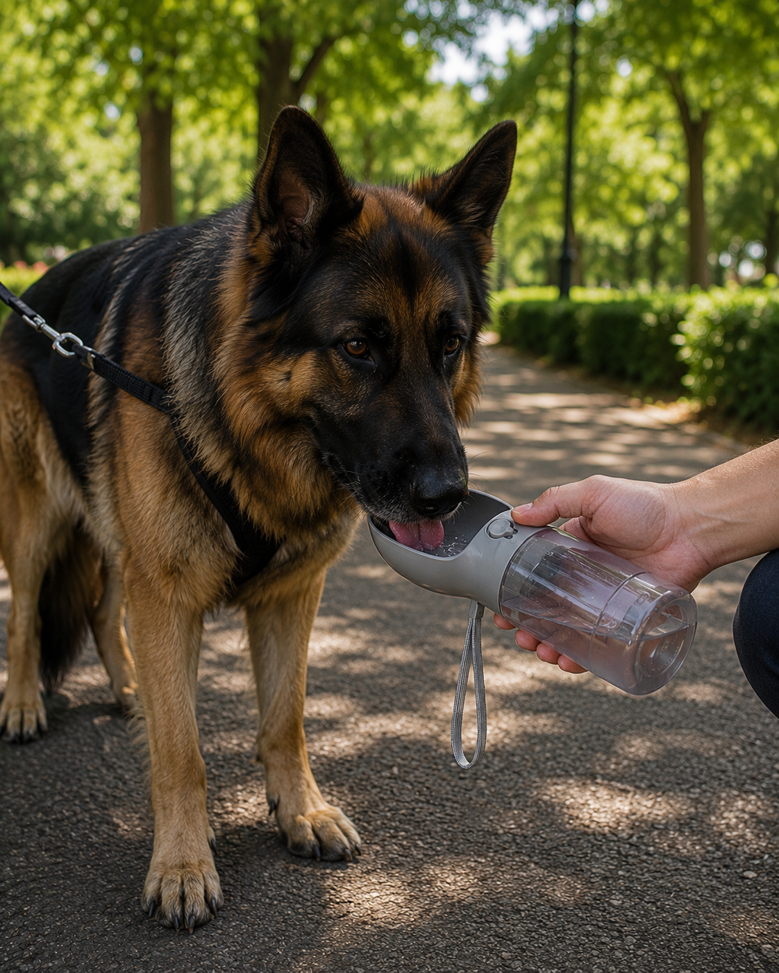 Gourde Portable 3-en-1 pour Chien – Eau, Croquettes & Sacs de Déjection